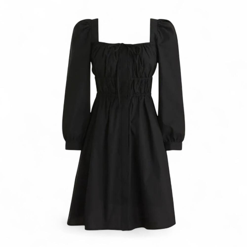 J Crew Cinched Black Cotton Poplin Puff Sleeve Dress BG484 Size 4 From 2022
